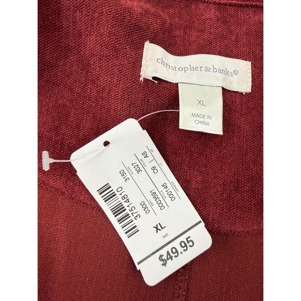 Christopher & Banks Burgundy Zip Front Textured Jacket XL 000145 AS
